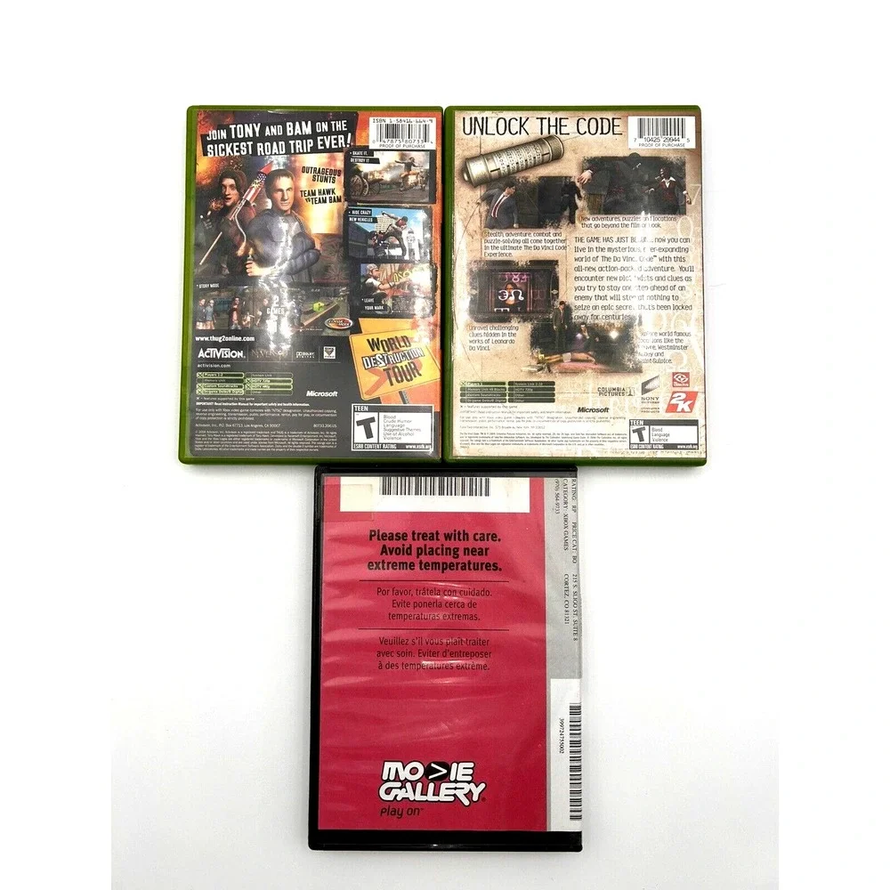 Original Xbox Video‎ Games Lot 3 Games Cabelas DaVinci Code Tony Hawk